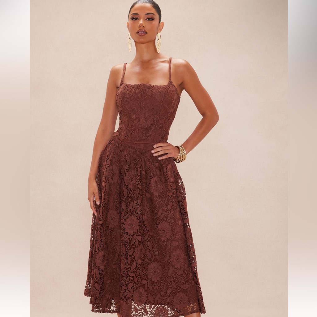 New Fashion Nova Luxe Effina Embroidered Outfit/Set - Chocolate Size Xs